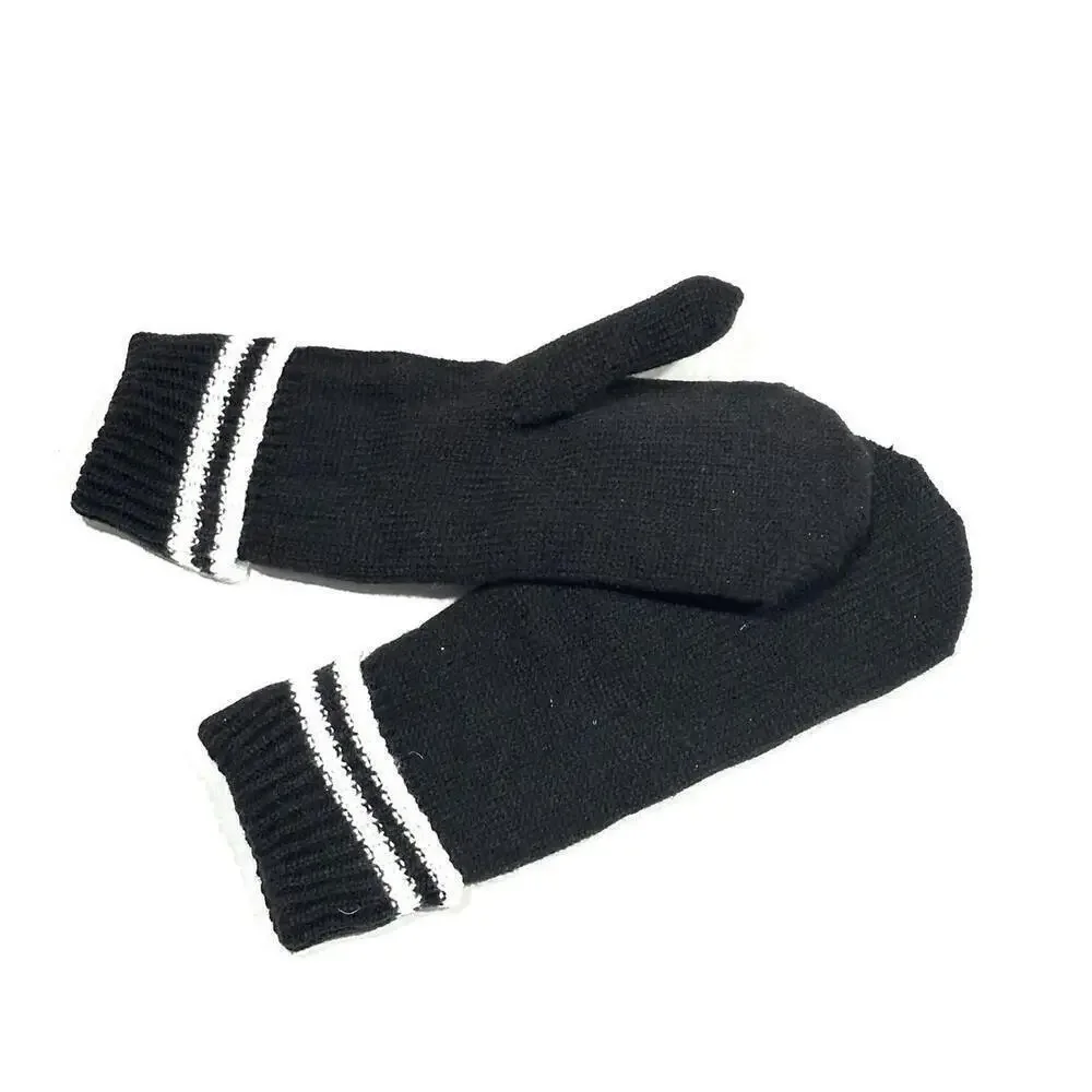 NEW Gertex Womens Knit Mittens Black and White Stipe Soft Lining Warm One Size